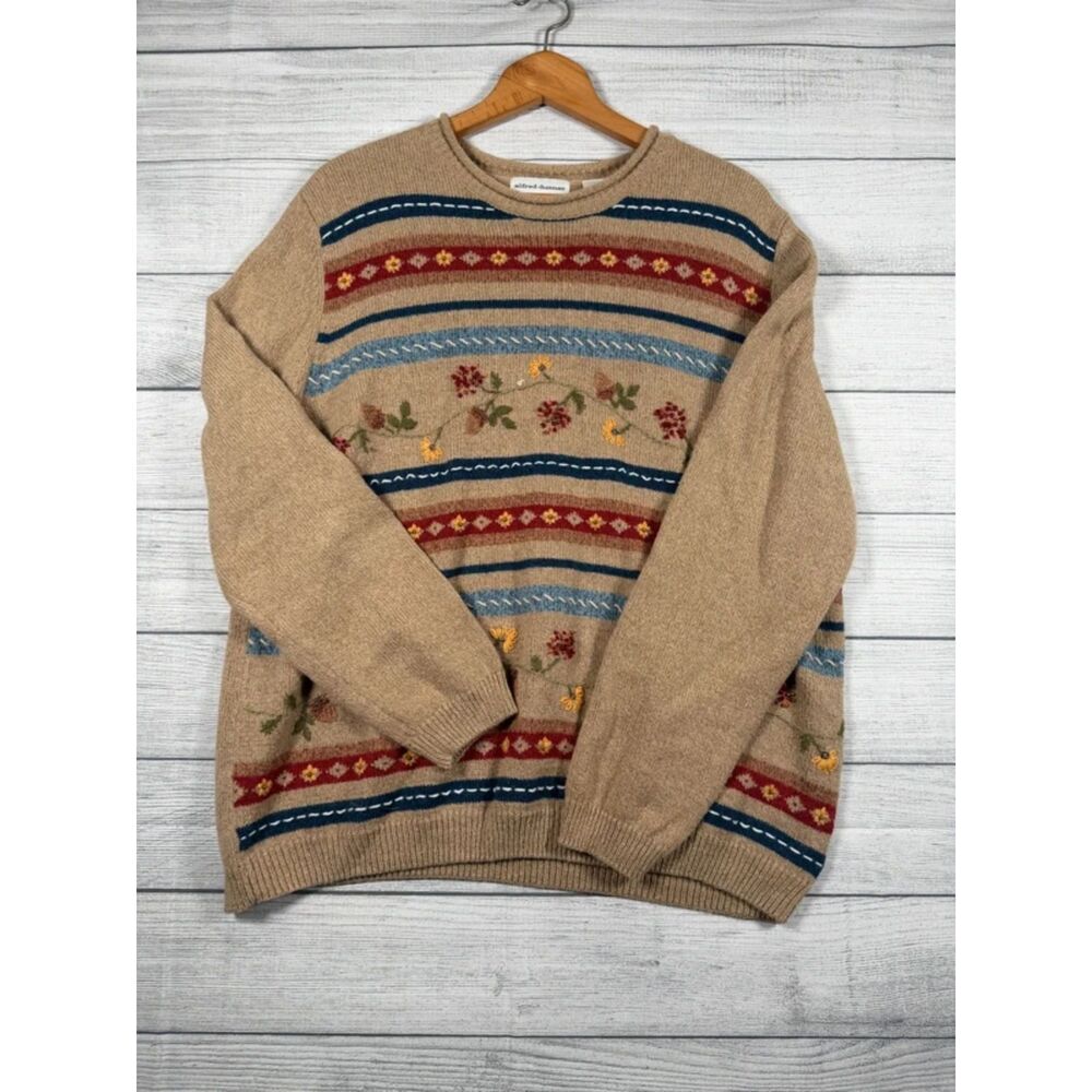Vintage Alfred Dunner Woman 2X Ramie Cotton Floral Embroidered Sweater 4059
